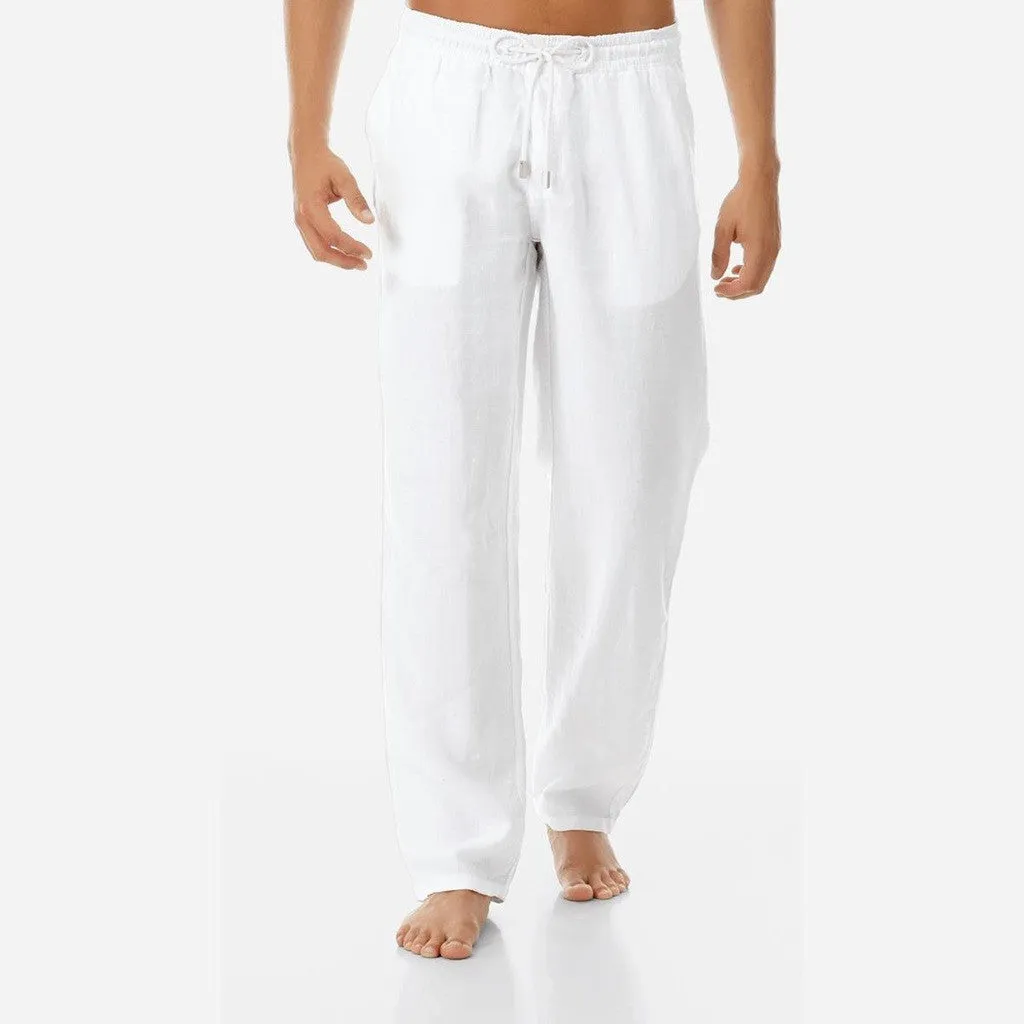 Men's Casual Linen Straight Joggers With Elastic Waist