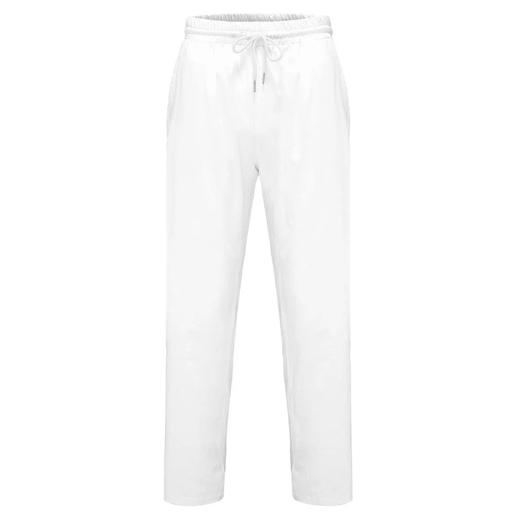 Men's Casual Linen Straight Joggers With Elastic Waist