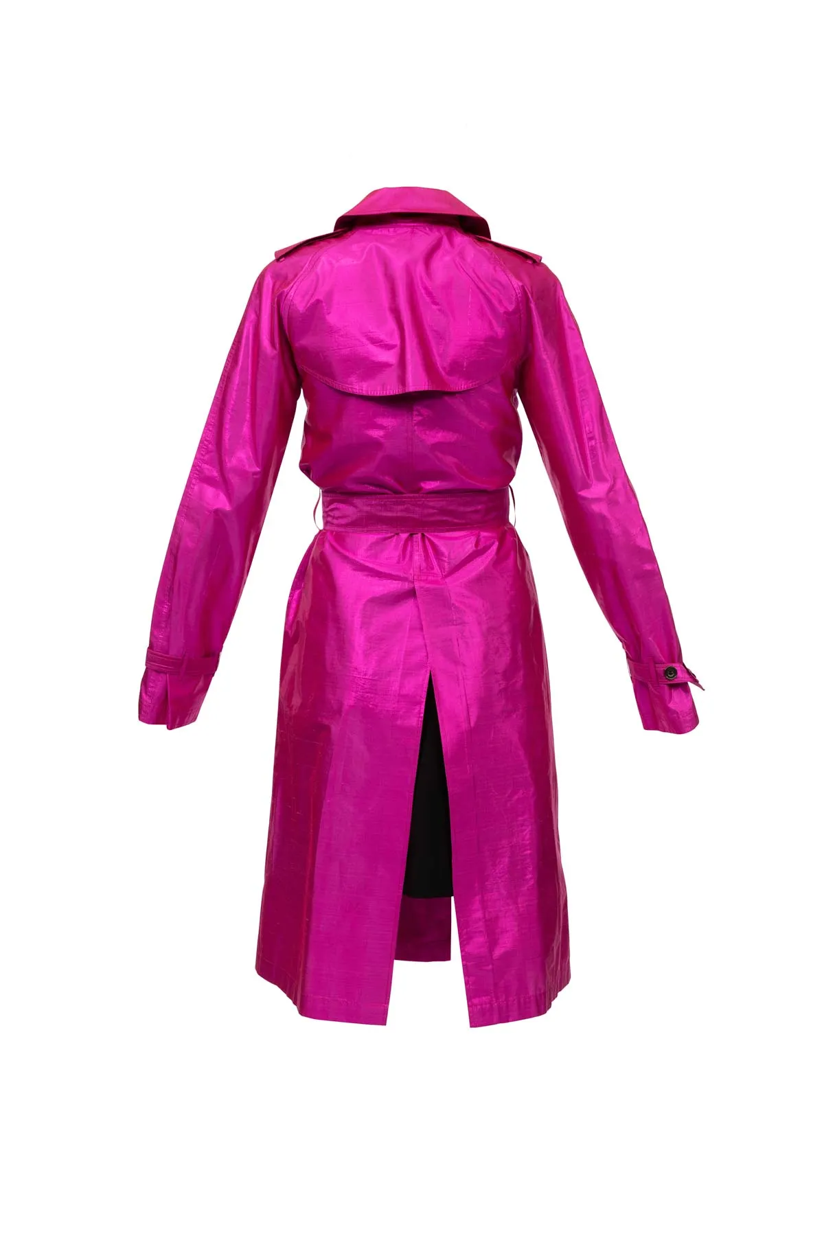 Metallic Silk Trench - Fuchsia