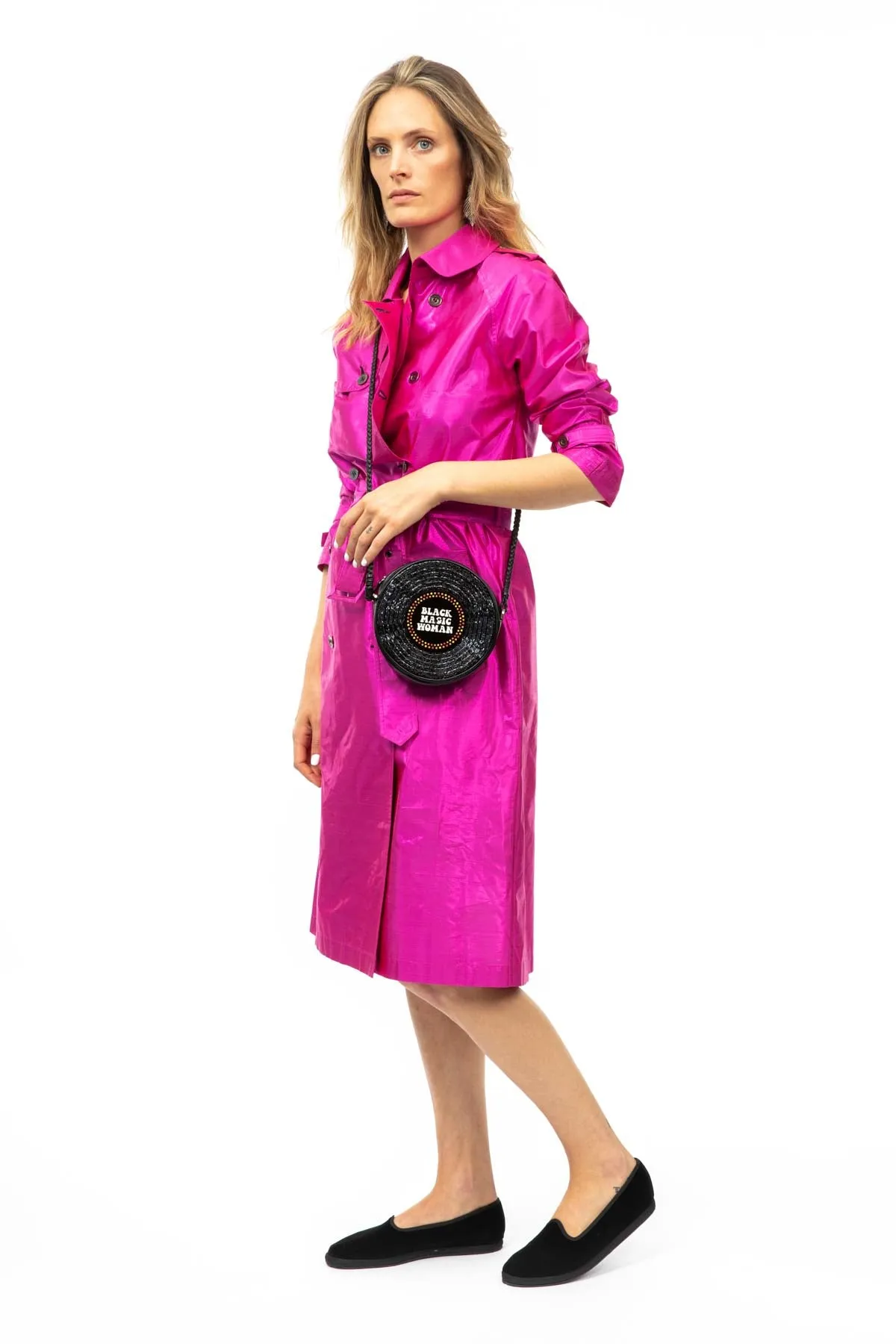 Metallic Silk Trench - Fuchsia