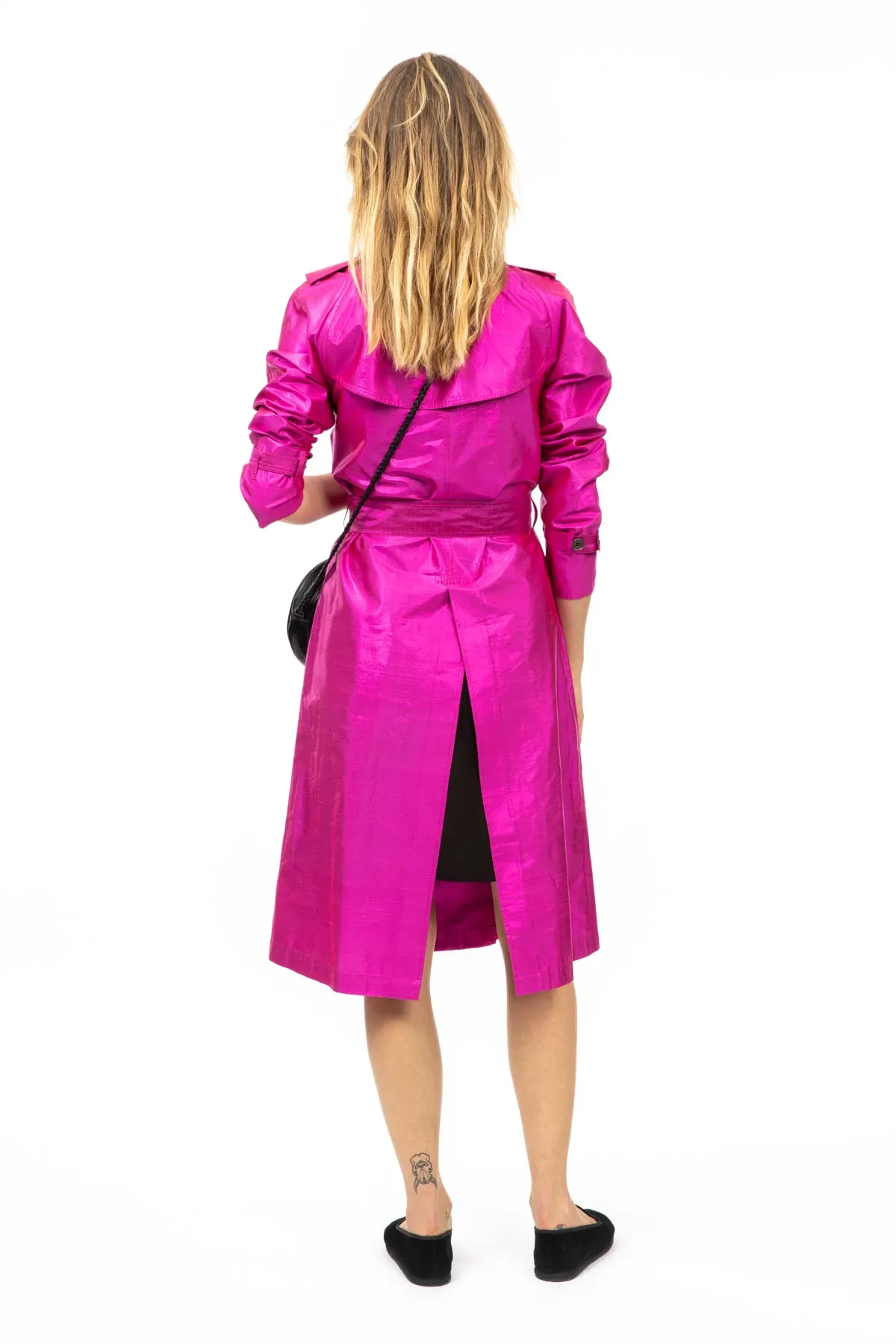 Metallic Silk Trench - Fuchsia