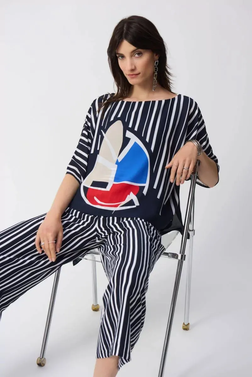 Midnight Blue/Multi Georgette Abstract Print Poncho Top Style 251180