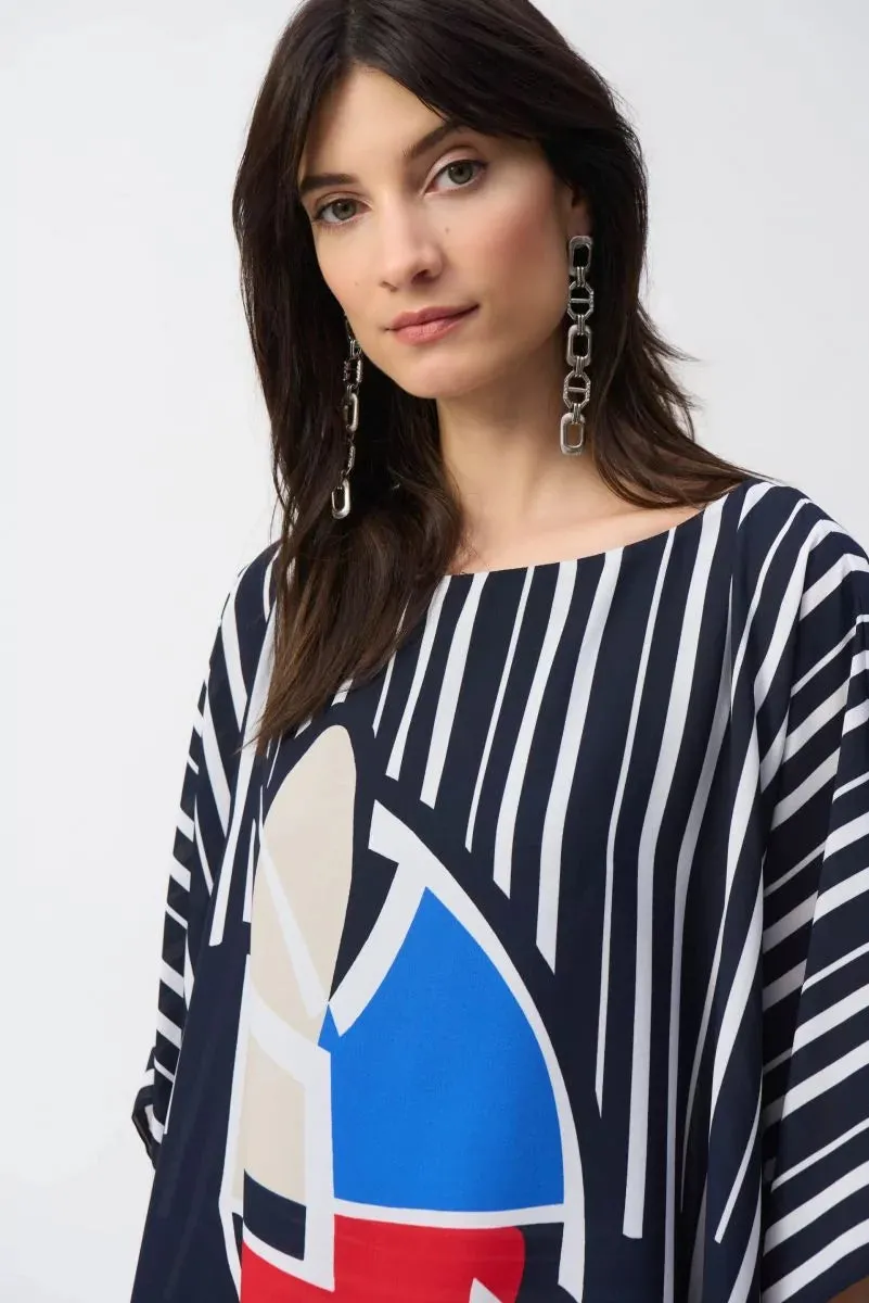 Midnight Blue/Multi Georgette Abstract Print Poncho Top Style 251180
