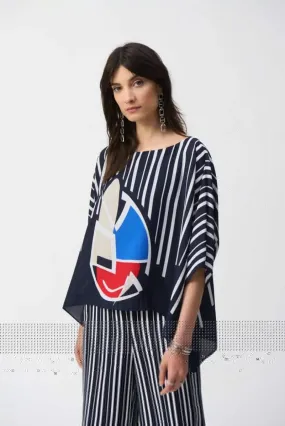 Midnight Blue/Multi Georgette Abstract Print Poncho Top Style 251180