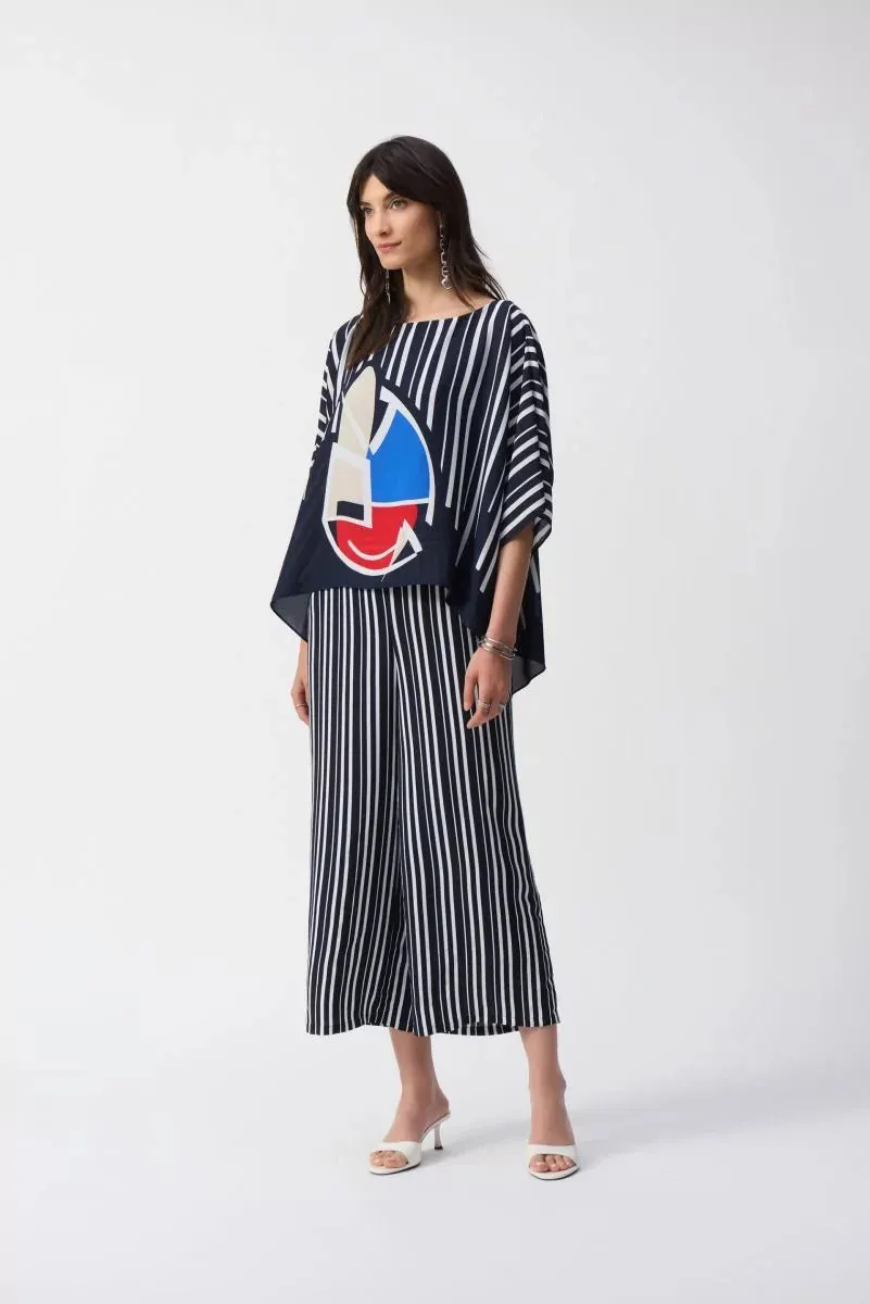 Midnight Blue/Multi Georgette Abstract Print Poncho Top Style 251180
