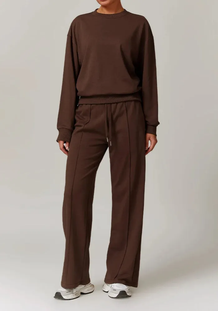 Moody Solid Color Sweatshirt And Patchwork Sweatpants Set