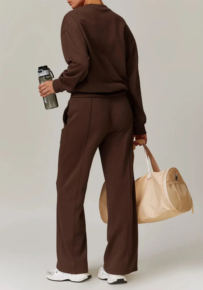 Moody Solid Color Sweatshirt And Patchwork Sweatpants Set