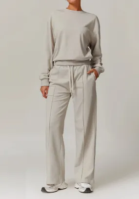 Moody Solid Color Sweatshirt And Patchwork Sweatpants Set