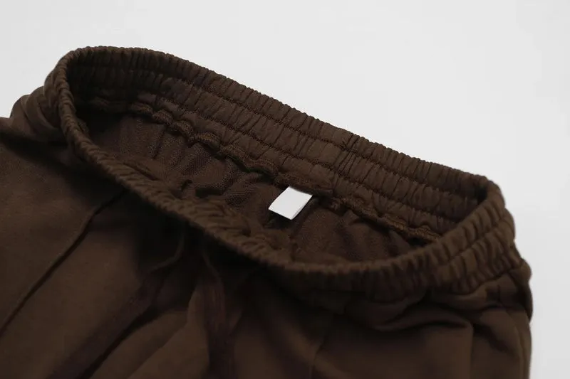 Moody Solid Color Sweatshirt And Patchwork Sweatpants Set