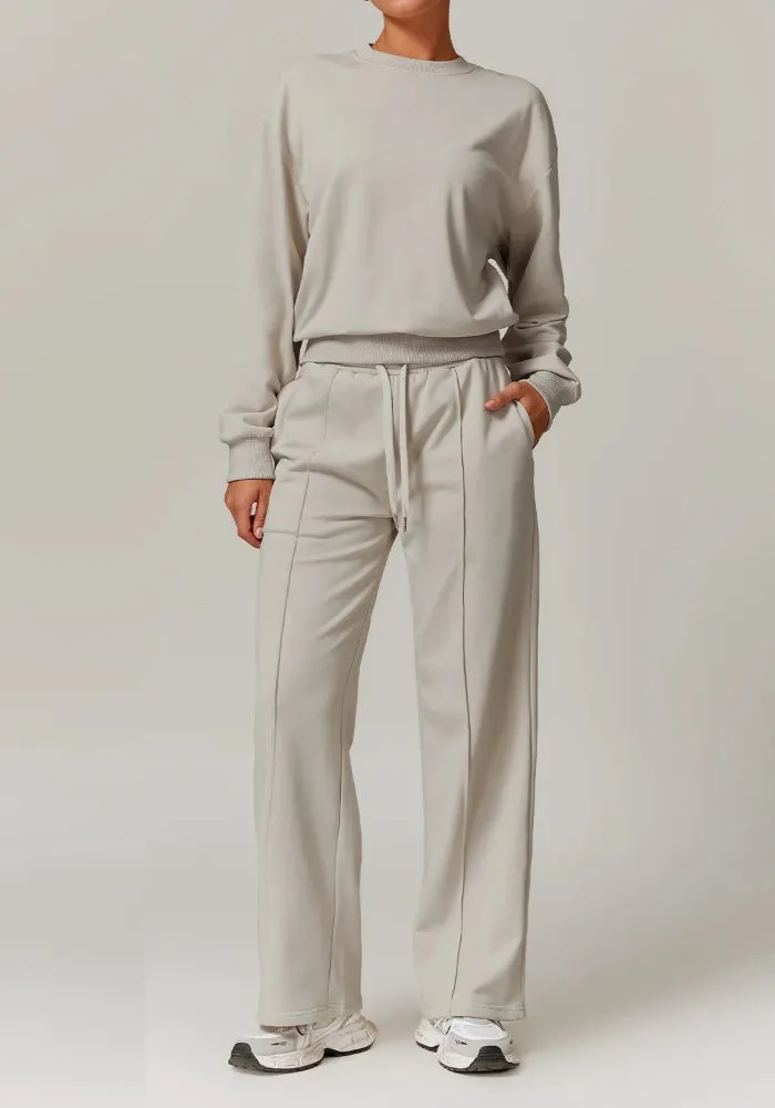 Moody Solid Color Sweatshirt And Patchwork Sweatpants Set