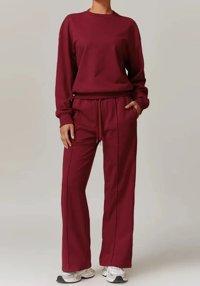 Moody Solid Color Sweatshirt And Patchwork Sweatpants Set