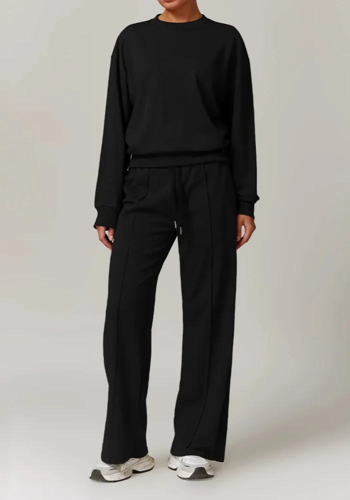 Moody Solid Color Sweatshirt And Patchwork Sweatpants Set