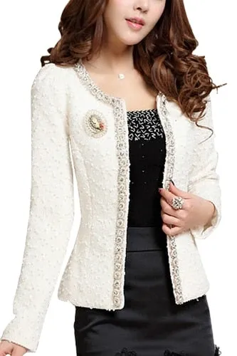 New 2020 Women Spring Winter Coat Short design Elegant Beaded Diamond slim Long sleeve
