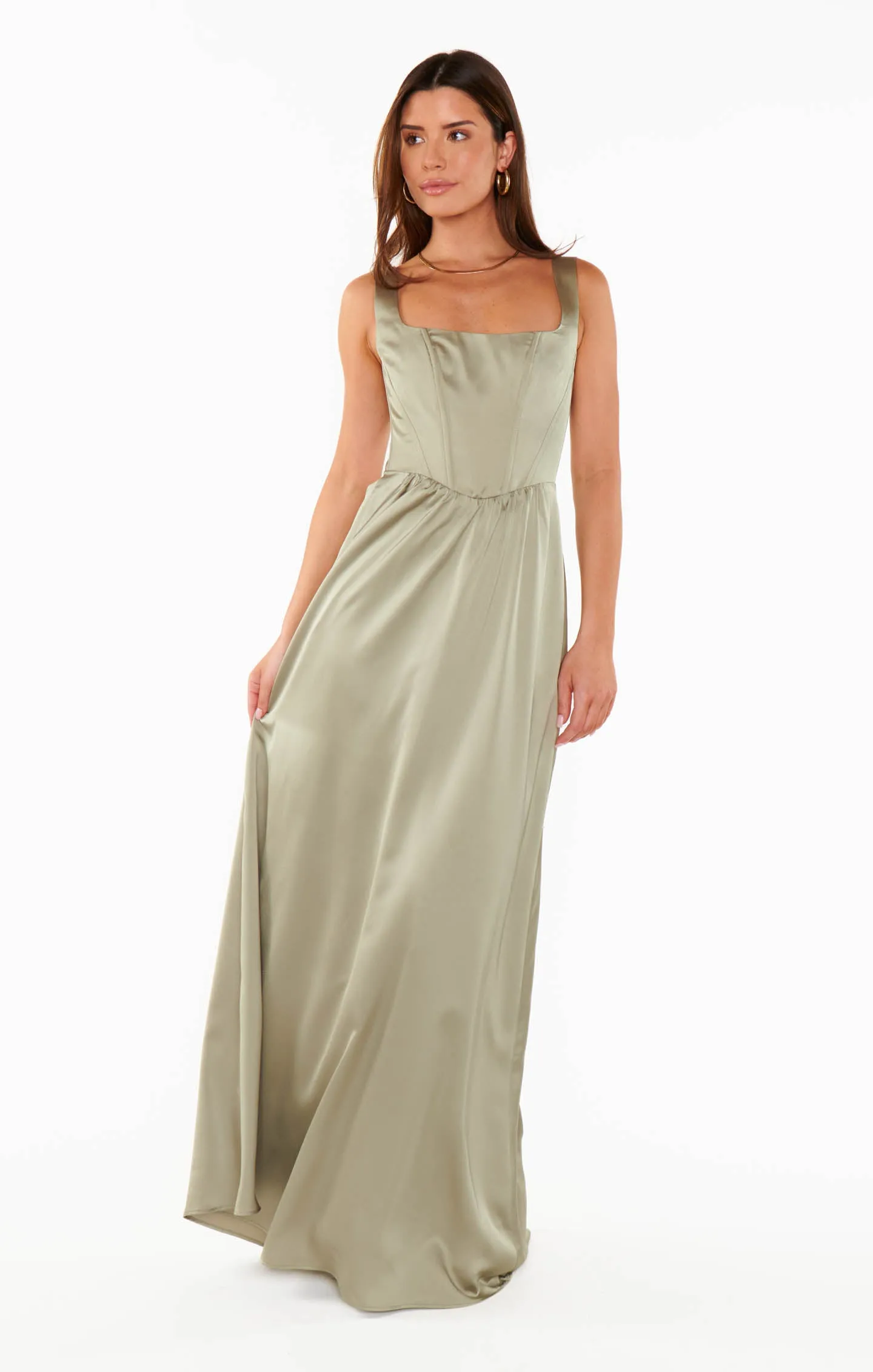 Nina Maxi Dress ~ Moss Green Luxe Satin