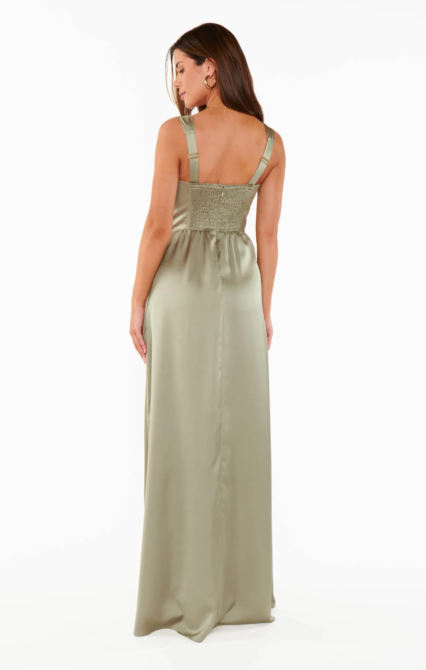 Nina Maxi Dress ~ Moss Green Luxe Satin