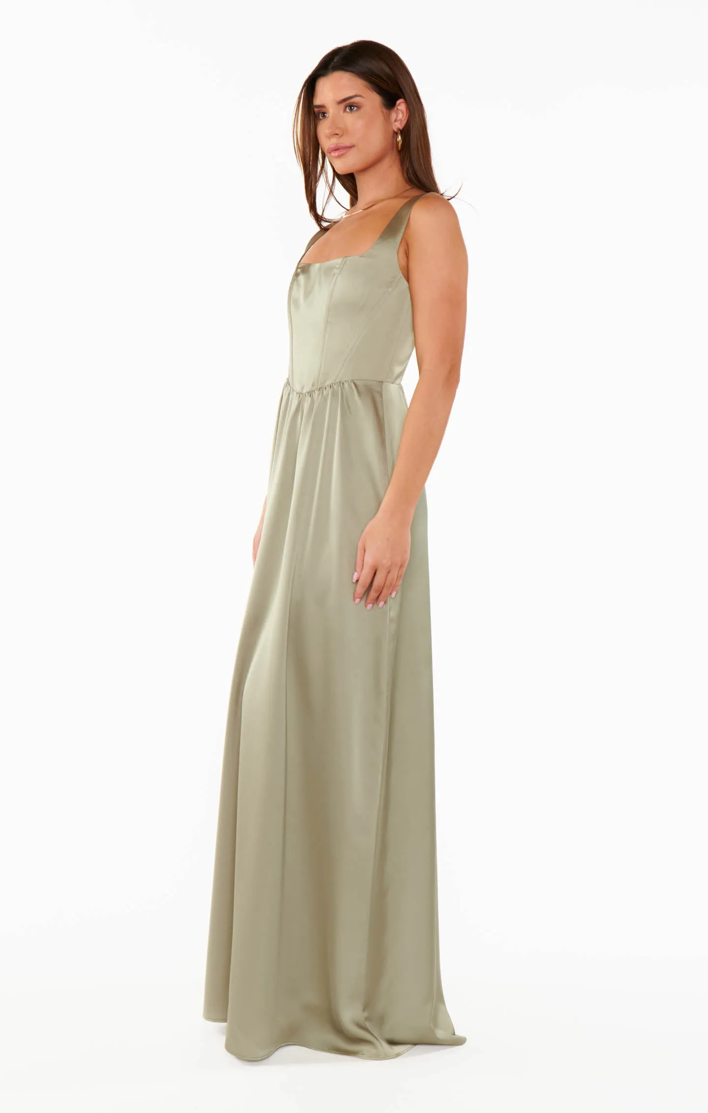 Nina Maxi Dress ~ Moss Green Luxe Satin