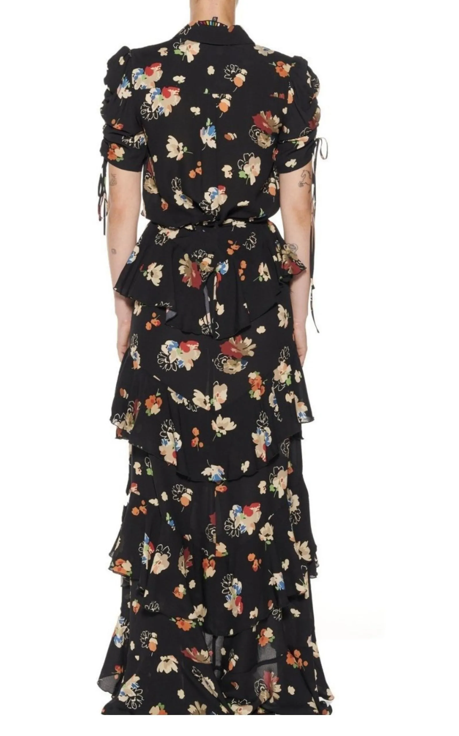 Nina Simone Floral Ruffle Silk Skirt