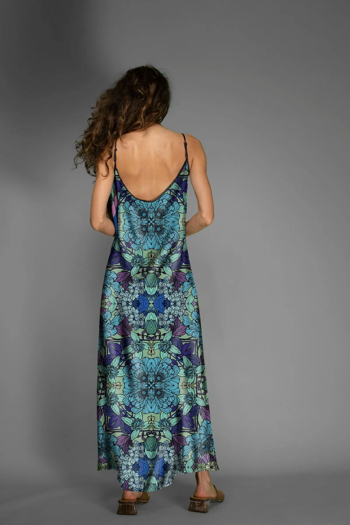 NUVULA BLUE FLORAL SLIP MAXI DRESS