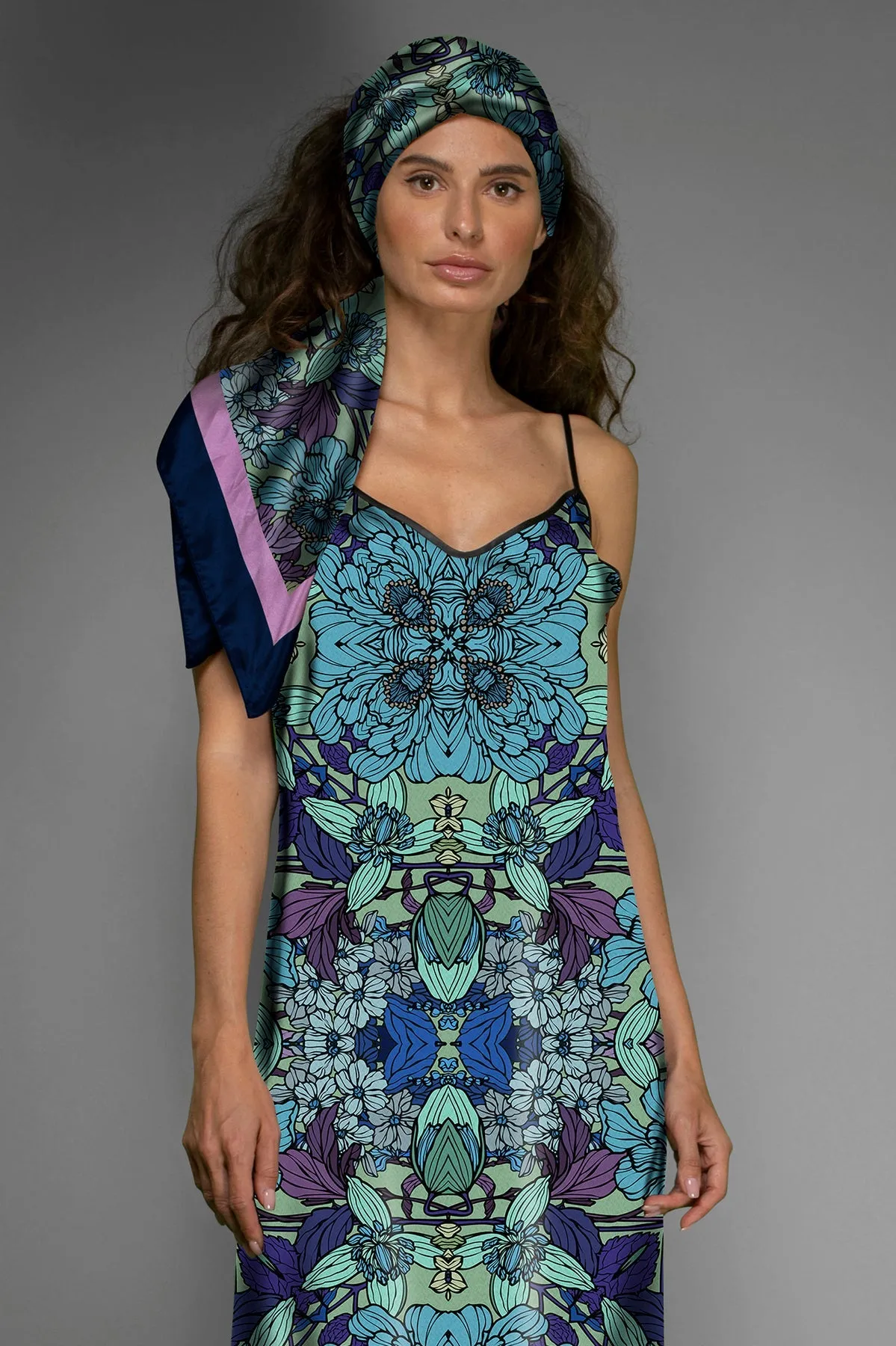 NUVULA BLUE FLORAL SLIP MAXI DRESS