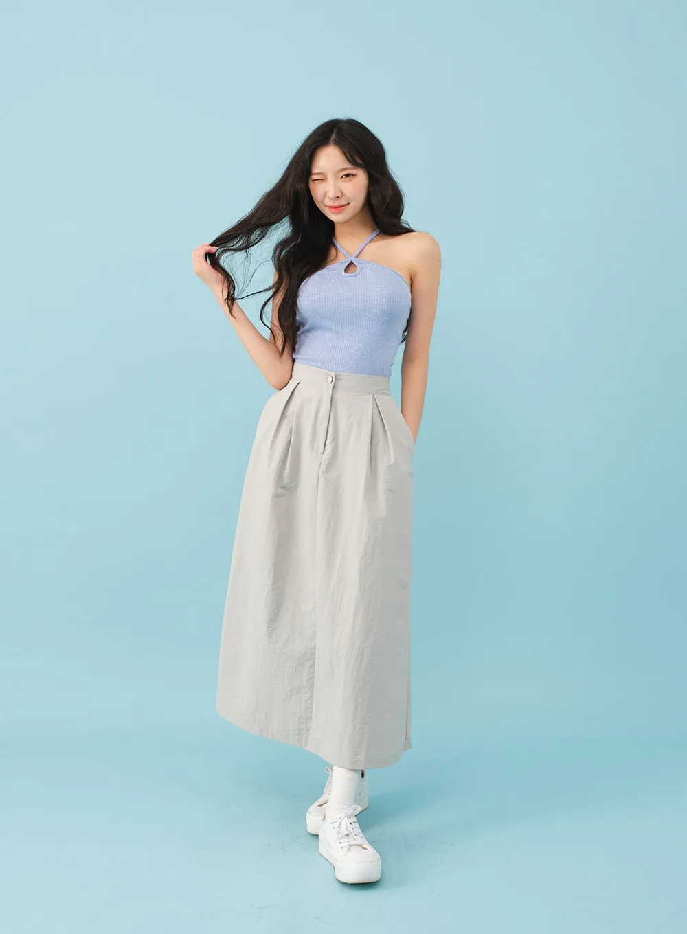 Nylon Maxi Skirt with Banded Back BJ03