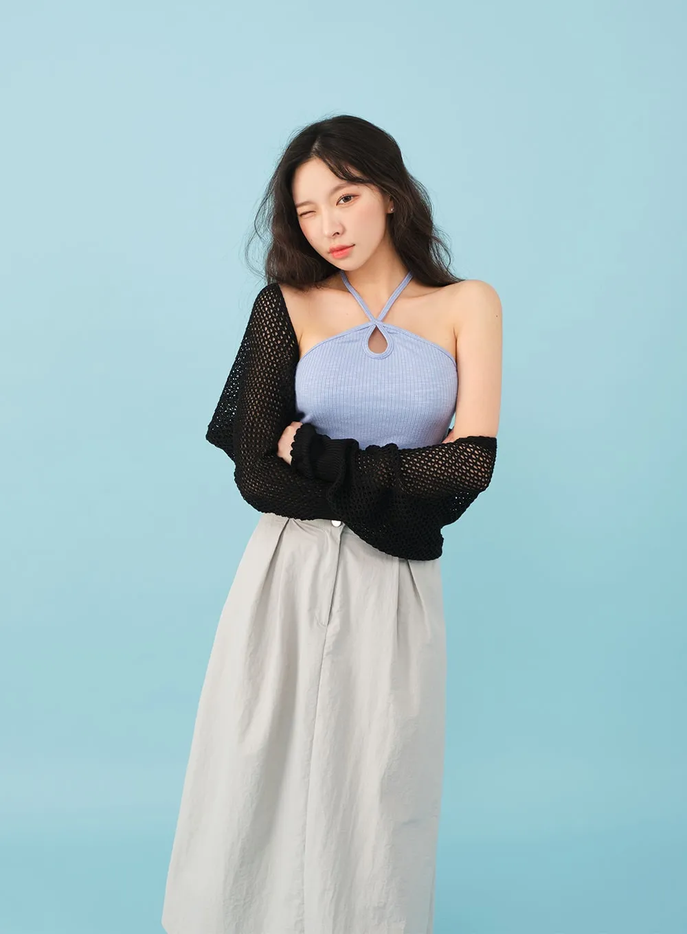 Nylon Maxi Skirt with Banded Back BJ03