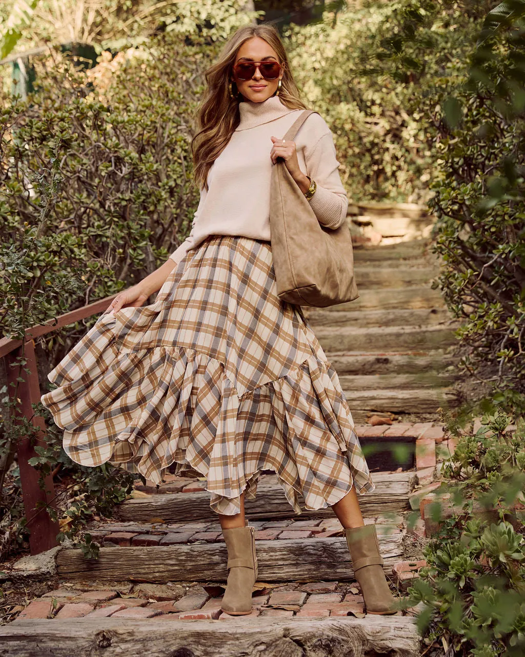 October Oaks Plaid Asymmetric Midi Skirt