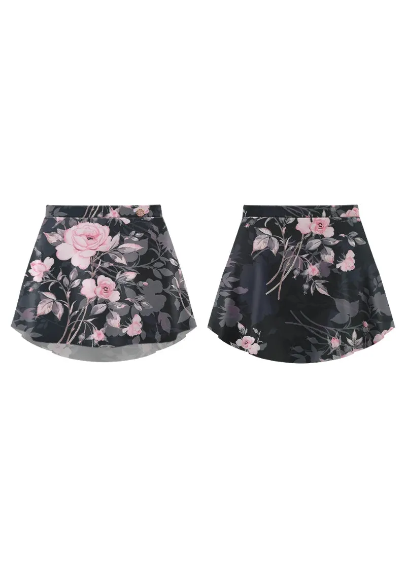 ON SALE Danse de Paris Patterned Pull-On Skirt (Noir Fleur)