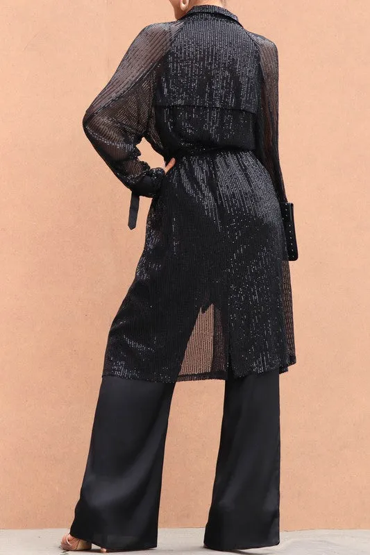 Oversized Sequin Trench Coat