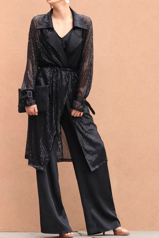 Oversized Sequin Trench Coat