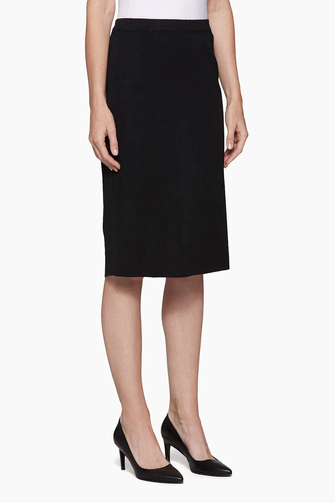 Plus Size Below the Knee Straight Knit Skirt, Black