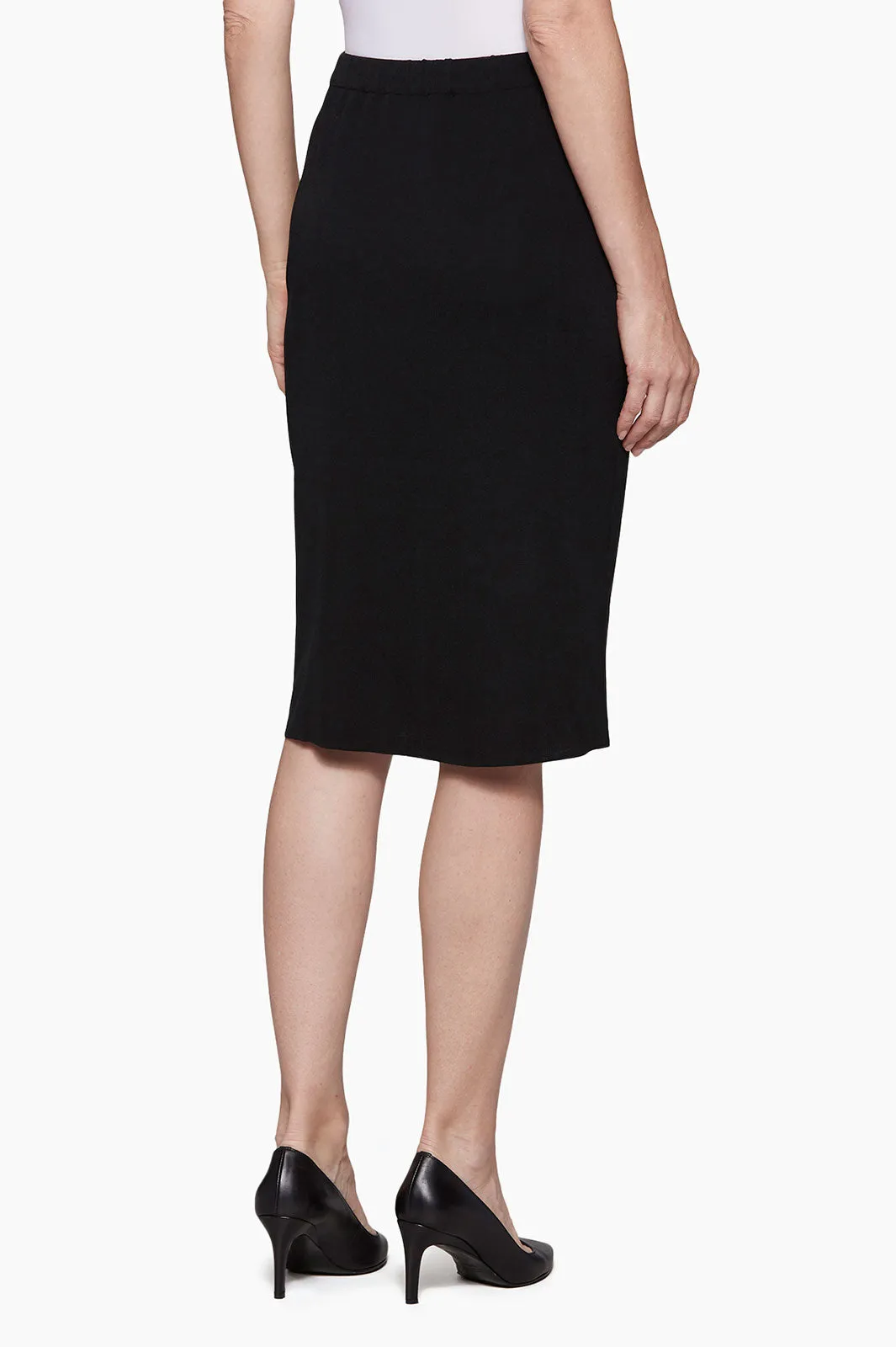 Plus Size Below the Knee Straight Knit Skirt, Black