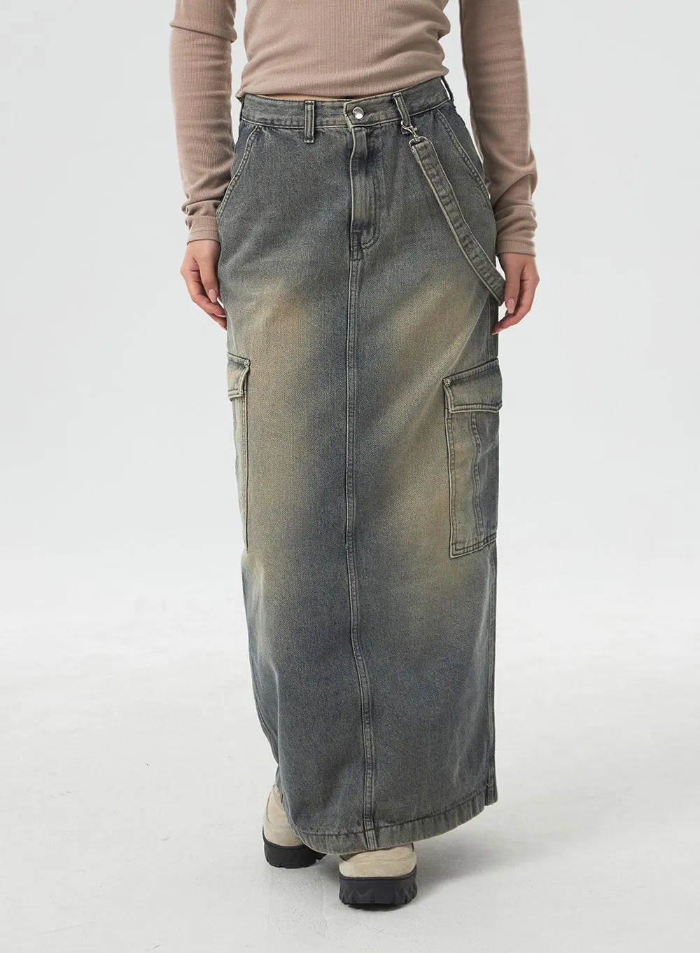 Pocket Maxi Denim Skirt CM330