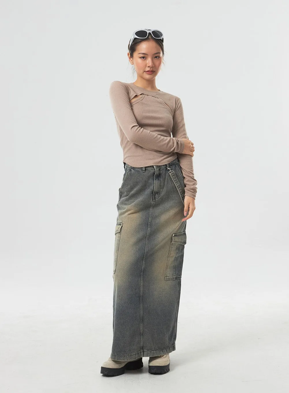 Pocket Maxi Denim Skirt CM330