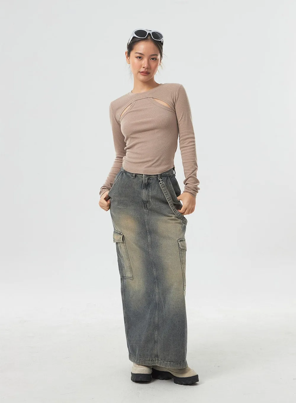 Pocket Maxi Denim Skirt CM330