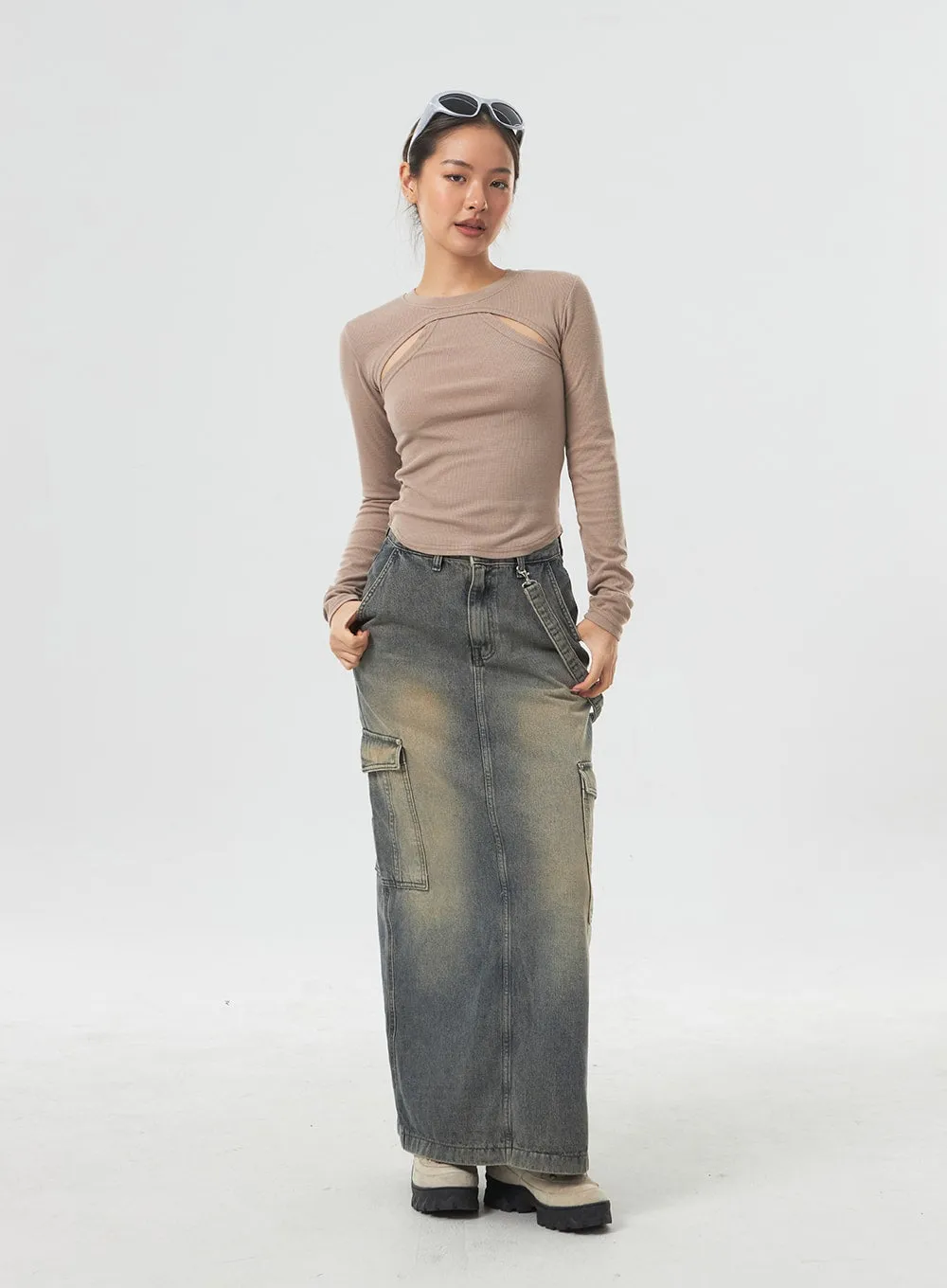 Pocket Maxi Denim Skirt CM330