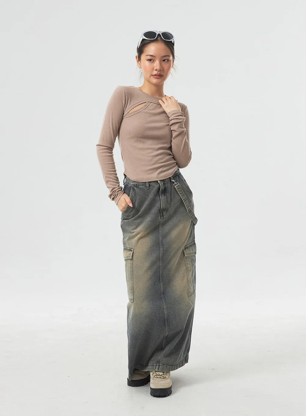 Pocket Maxi Denim Skirt CM330