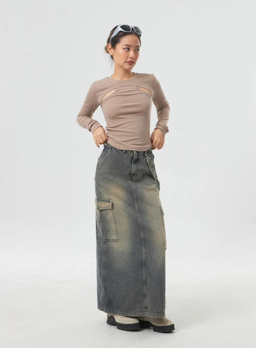 Pocket Maxi Denim Skirt CM330