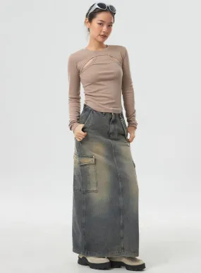 Pocket Maxi Denim Skirt CM330
