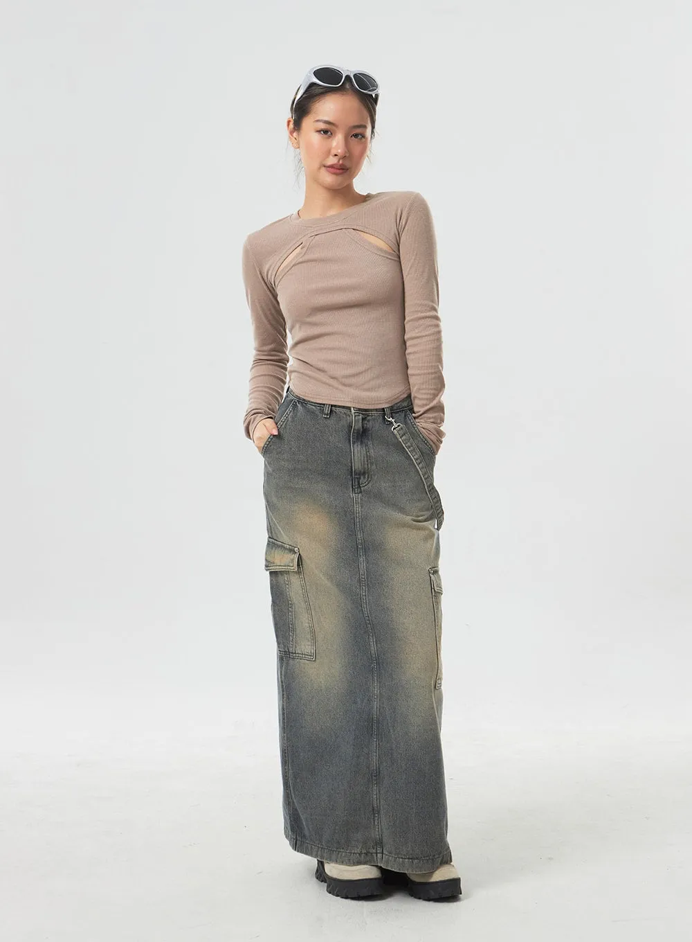 Pocket Maxi Denim Skirt CM330
