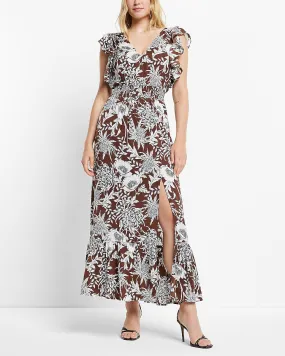 Printed Ruffle Sleeve Maxi Dress in Print