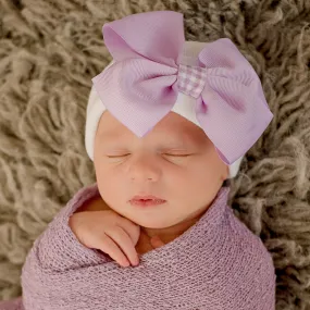 Purple Gingham Bow Newborn Hospital Hat
