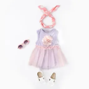 Purple Infant Baby Girls Cute Paneled Floral Tutu Party Dress Tulle Sleeveless