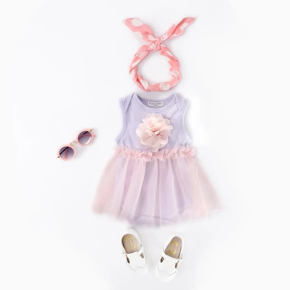 Purple Infant Baby Girls Cute Paneled Floral Tutu Party Dress Tulle Sleeveless