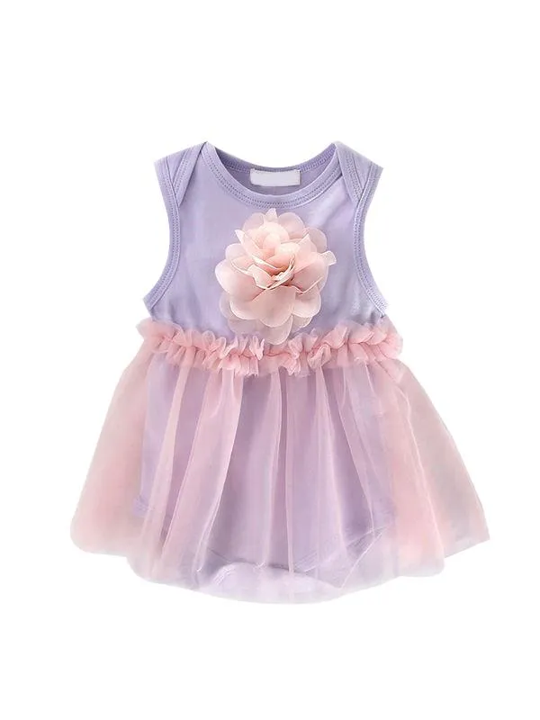 Purple Infant Baby Girls Cute Paneled Floral Tutu Party Dress Tulle Sleeveless