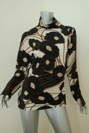 Rachel Comey Turtleneck Top Rumor Black Floral Silk Size 4 Long Sleeve Blouse