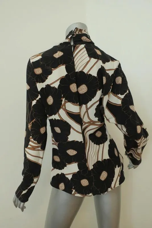 Rachel Comey Turtleneck Top Rumor Black Floral Silk Size 4 Long Sleeve Blouse