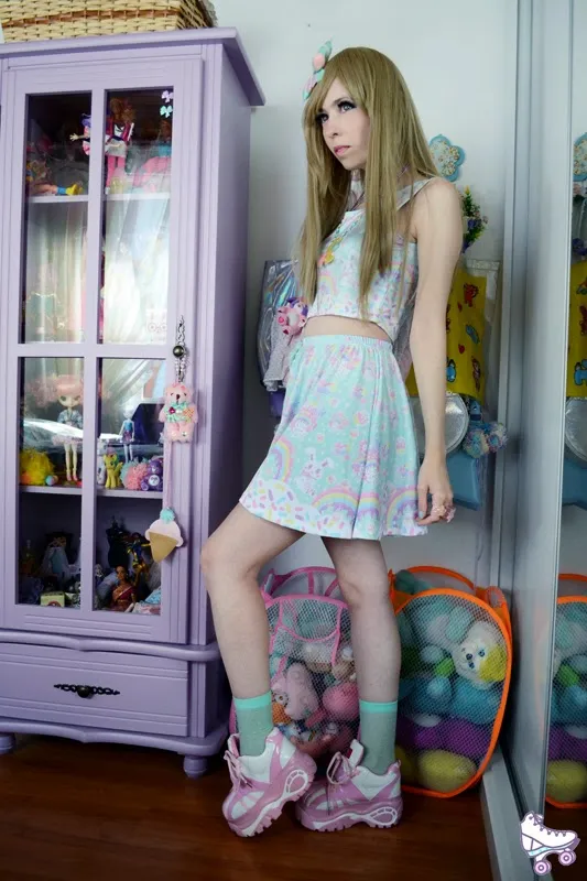 Rainbow Sweets mint skater skirt [made to order]