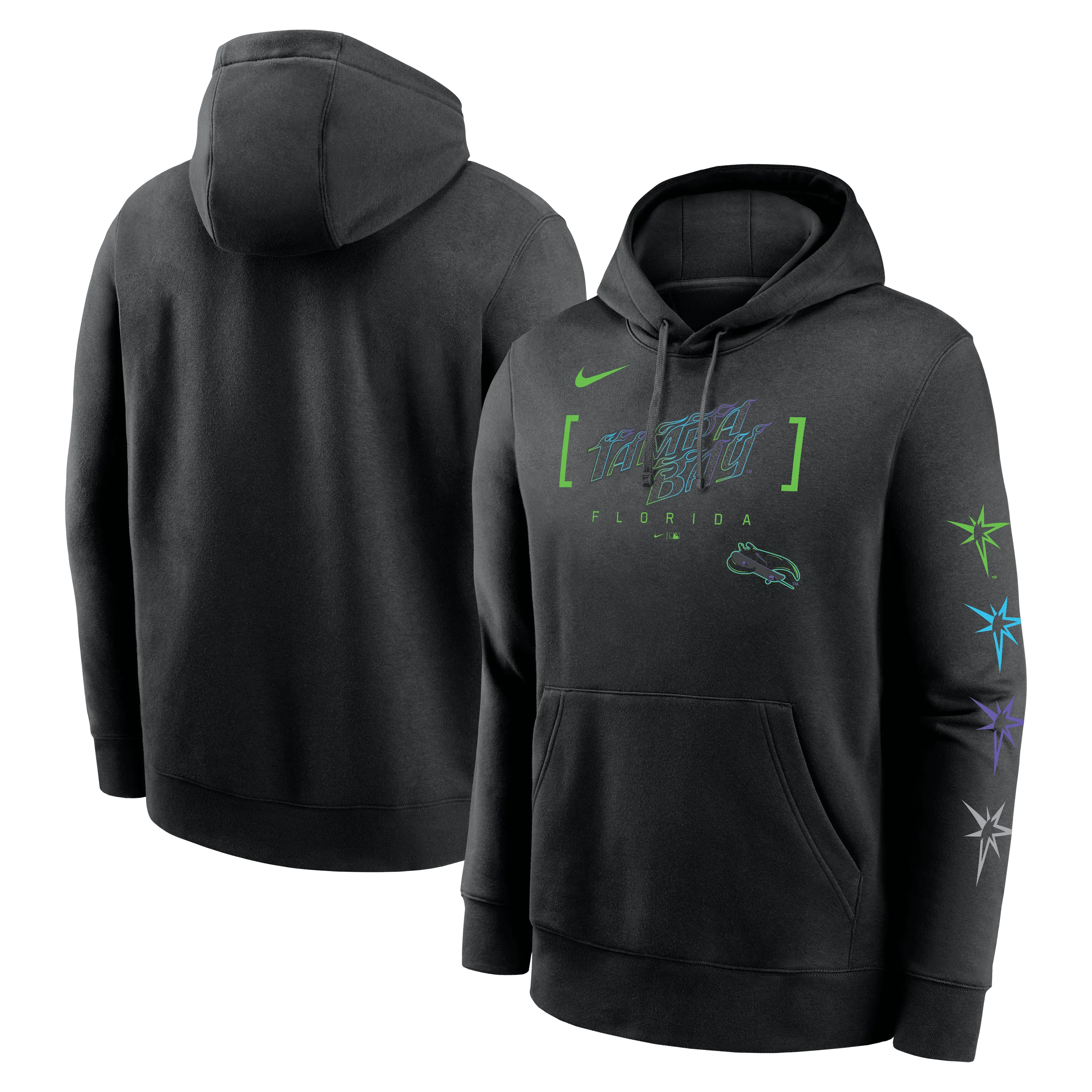 Rays Men's Nike Black City Connect Tampa Bay Florida Burst Sleeve Fleece Hoodie