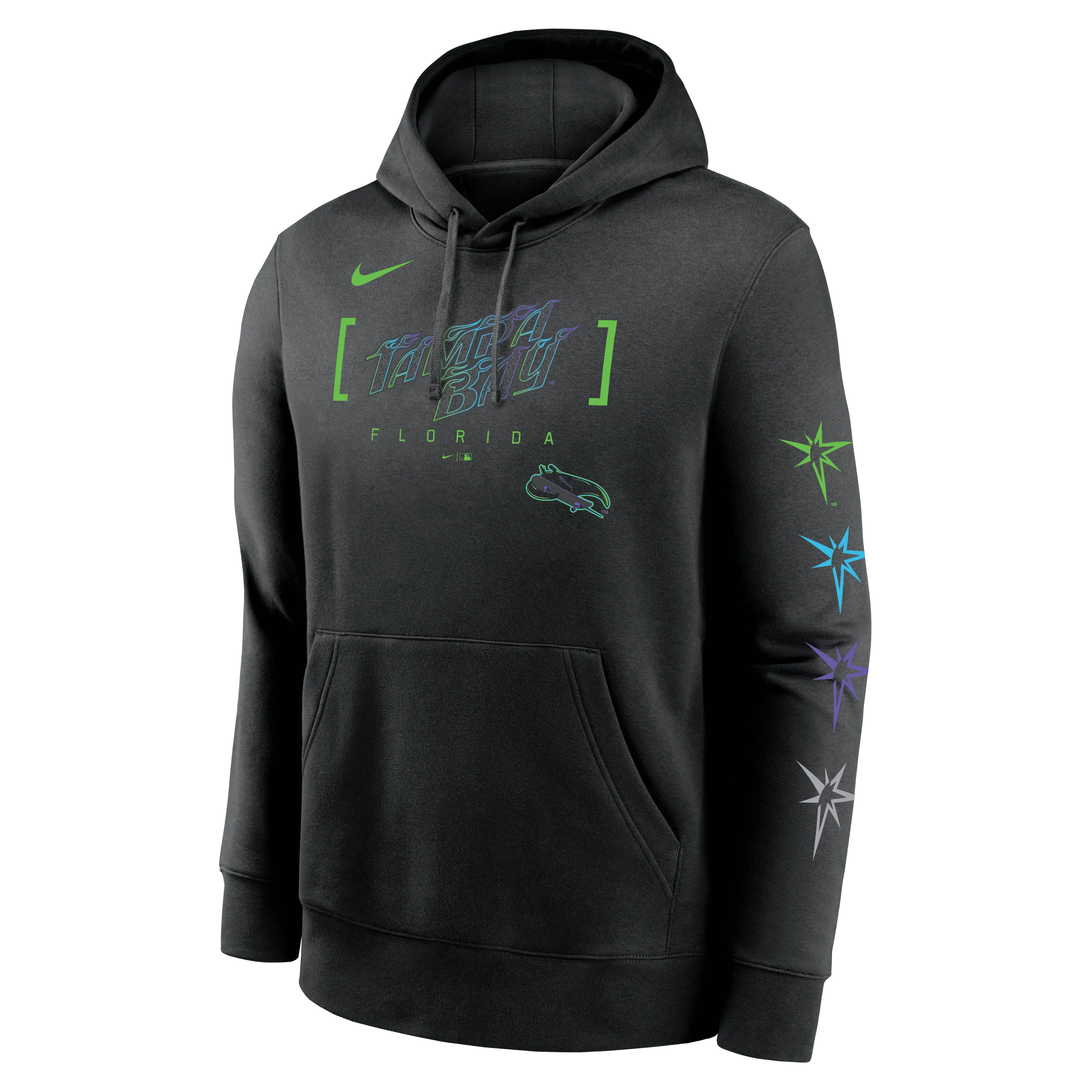 Rays Men's Nike Black City Connect Tampa Bay Florida Burst Sleeve Fleece Hoodie