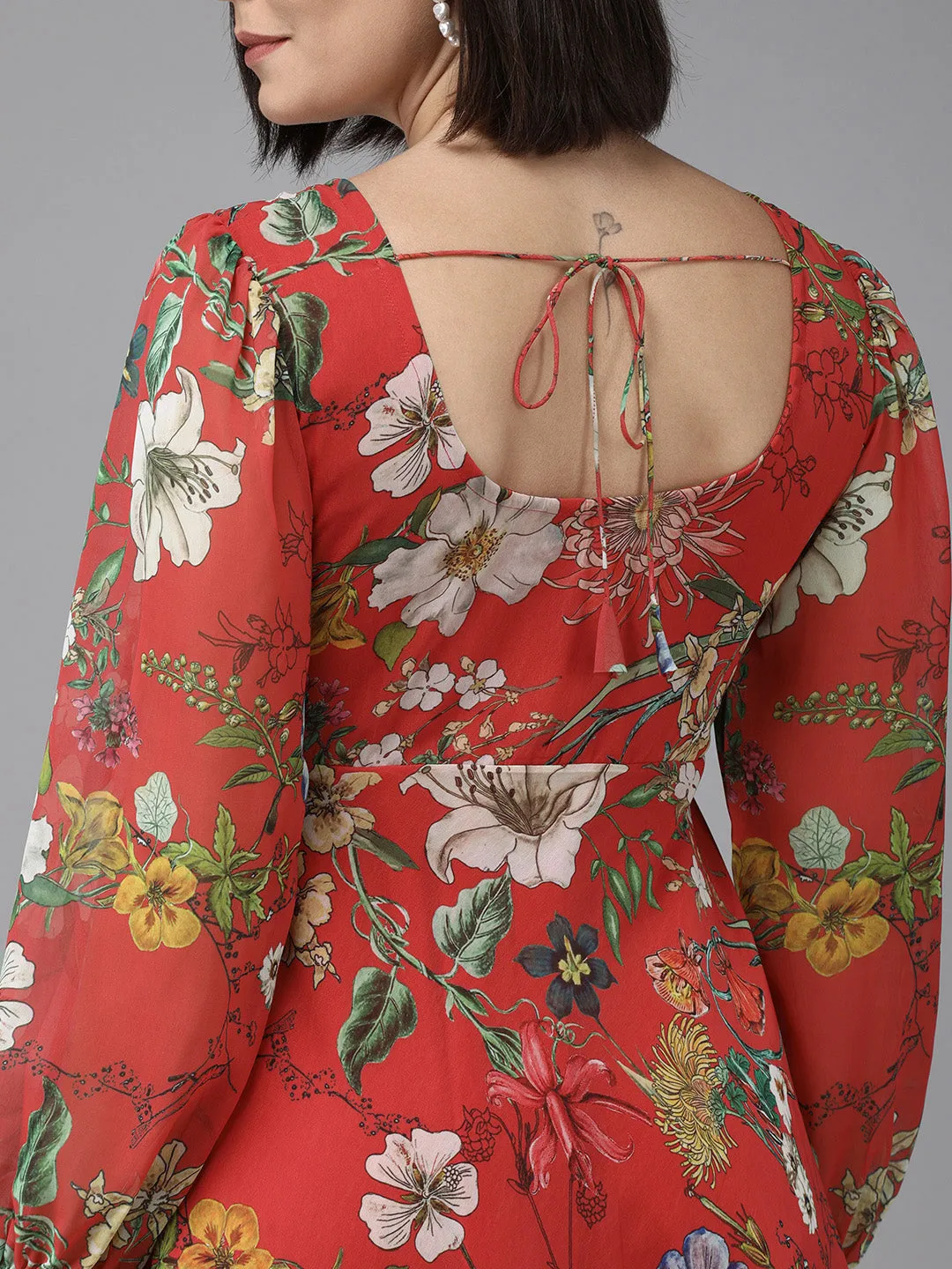 Red Floral Geogette Maxi Dress